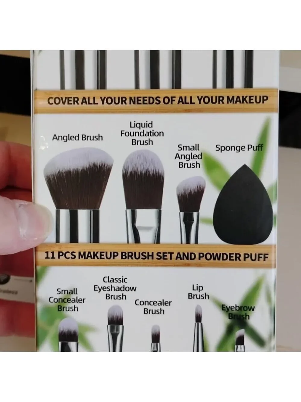 Small Makeup Brush Set 11Pcs Bamboo Synthetic Kabuki Brush Set